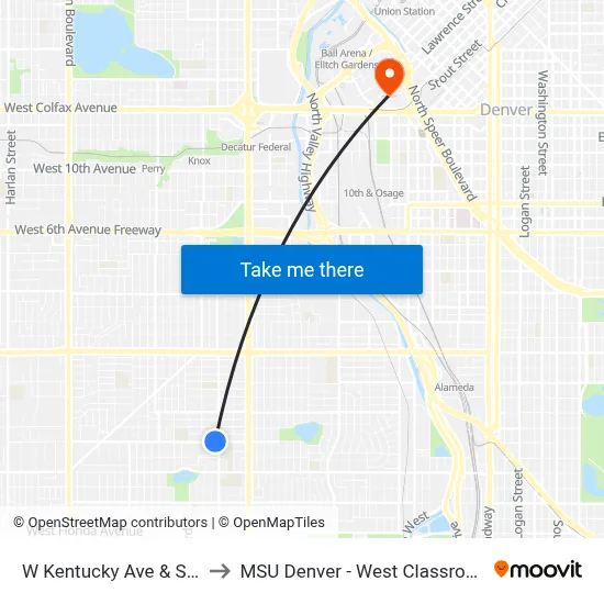 W Kentucky Ave & S Irving St to MSU Denver - West Classroom Building map