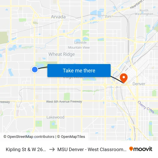 Kipling St & W 26th Ave to MSU Denver - West Classroom Building map