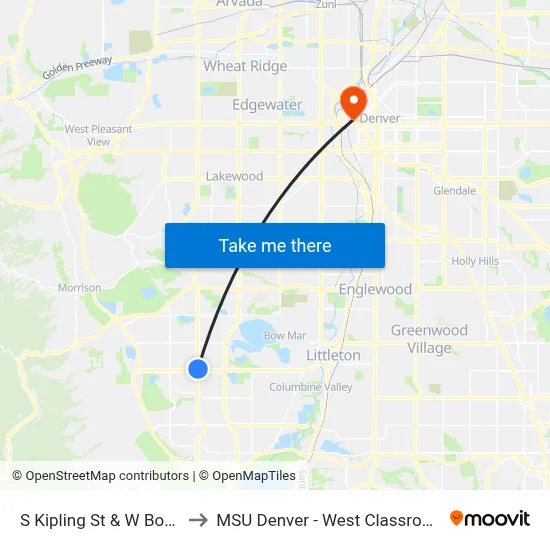 S Kipling St & W Bowles Ave to MSU Denver - West Classroom Building map