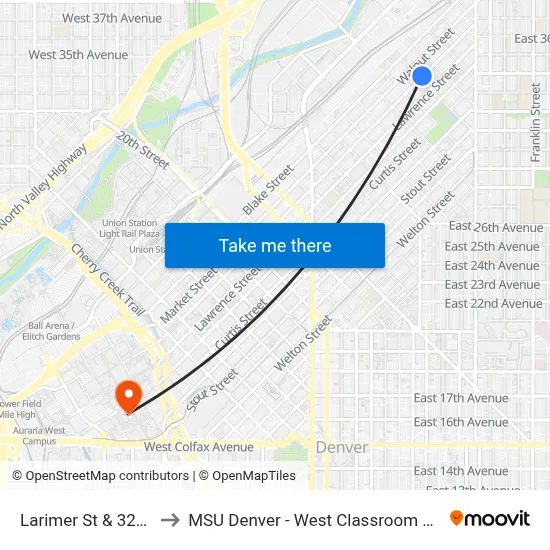 Larimer St & 32nd St to MSU Denver - West Classroom Building map
