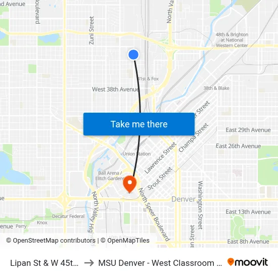 Lipan St & W 45th Ave to MSU Denver - West Classroom Building map