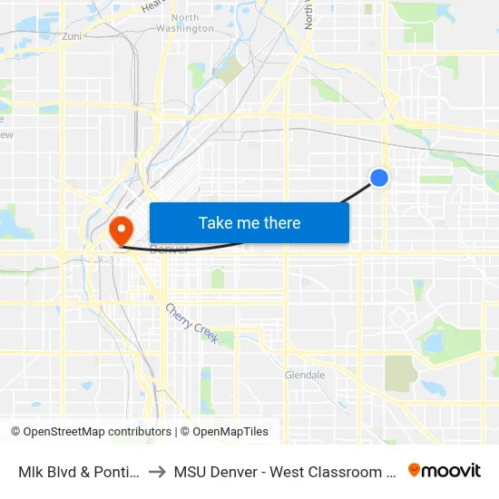 Mlk Blvd & Pontiac St to MSU Denver - West Classroom Building map