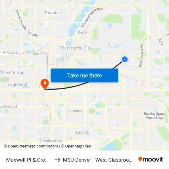 Maxwell Pl & Crown Blvd to MSU Denver - West Classroom Building map