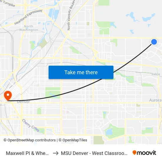 Maxwell Pl & Wheeling St to MSU Denver - West Classroom Building map