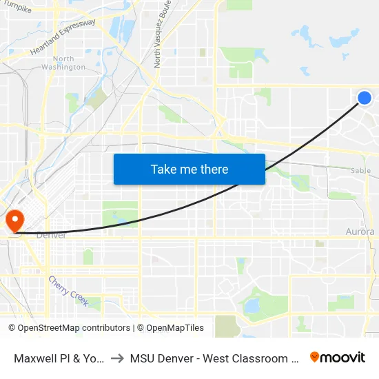 Maxwell Pl & Yost Ct to MSU Denver - West Classroom Building map