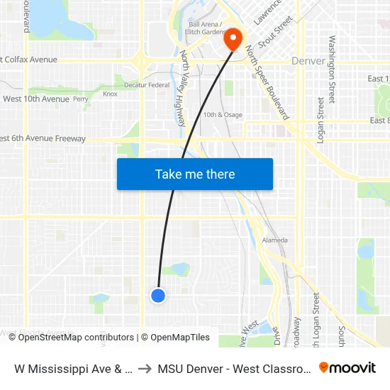 W Mississippi Ave & S Dale Ct to MSU Denver - West Classroom Building map