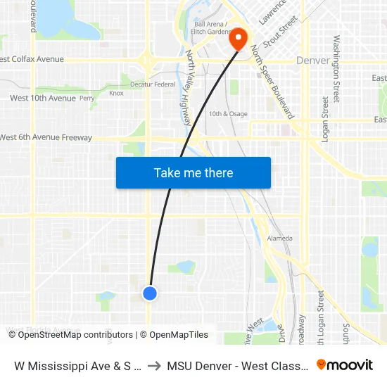 W Mississippi Ave & S Federal Blvd to MSU Denver - West Classroom Building map