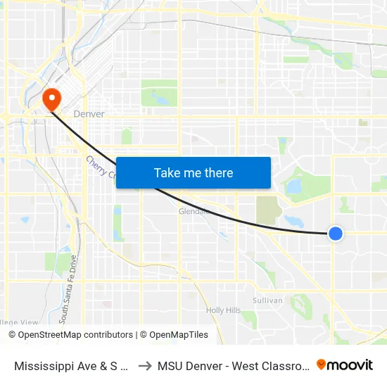 Mississippi Ave & S Havana St to MSU Denver - West Classroom Building map