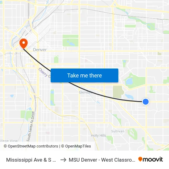 Mississippi Ave & S Havana St to MSU Denver - West Classroom Building map
