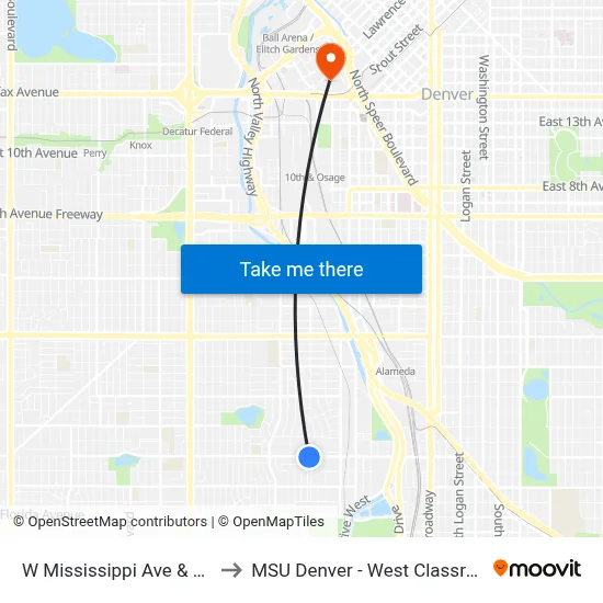 W Mississippi Ave & S Quivas St to MSU Denver - West Classroom Building map
