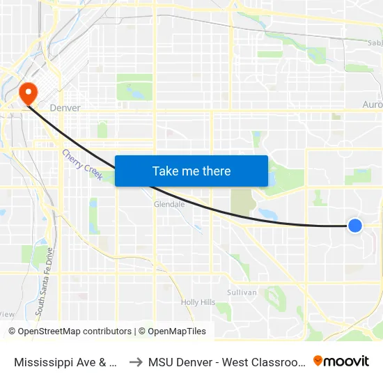 Mississippi Ave & S Troy St to MSU Denver - West Classroom Building map