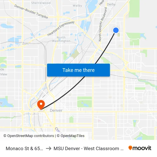 Monaco St & 65th Pl to MSU Denver - West Classroom Building map