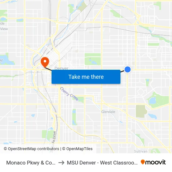 Monaco Pkwy & Colfax Ave to MSU Denver - West Classroom Building map