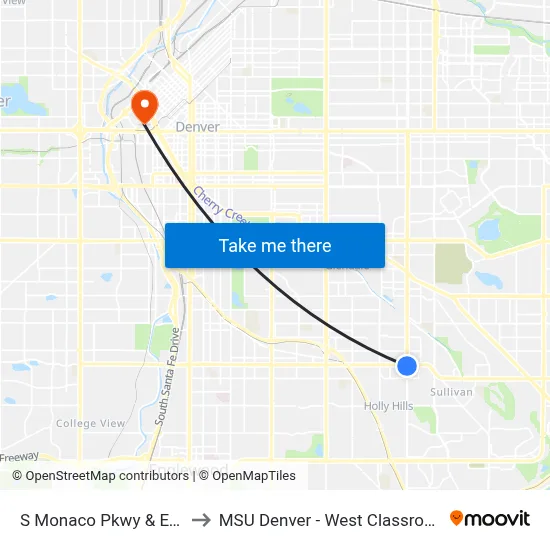 S Monaco Pkwy & Evans Ave to MSU Denver - West Classroom Building map