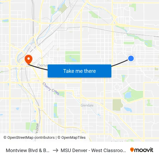 Montview Blvd & Beeler St to MSU Denver - West Classroom Building map