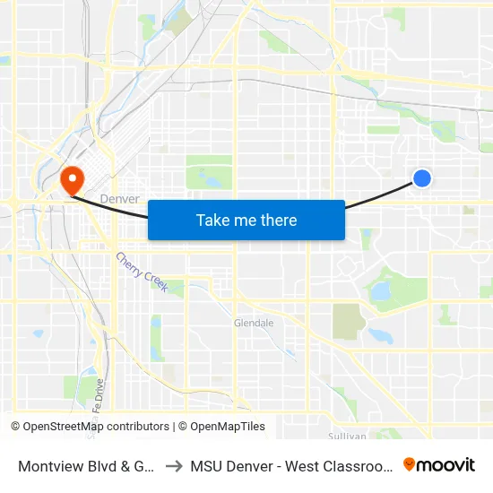 Montview Blvd & Galena St to MSU Denver - West Classroom Building map