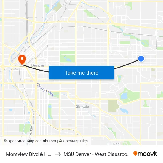 Montview Blvd & Havana St to MSU Denver - West Classroom Building map