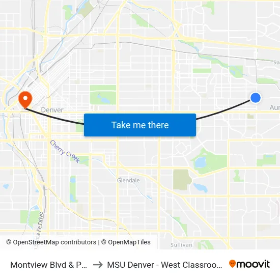 Montview Blvd & Peoria St to MSU Denver - West Classroom Building map