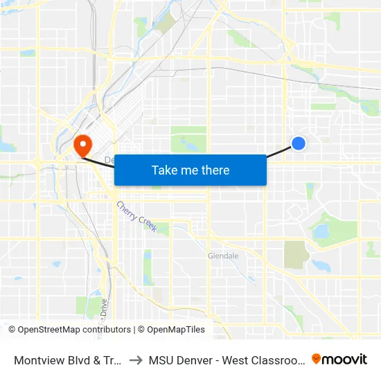 Montview Blvd & Trenton St to MSU Denver - West Classroom Building map