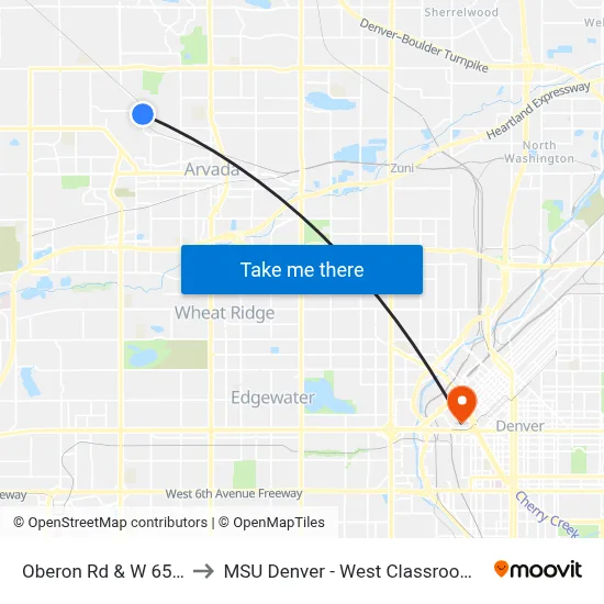 Oberon Rd & W 65th Ave to MSU Denver - West Classroom Building map