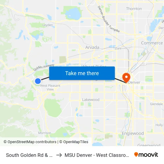 South Golden Rd & Grand Ct to MSU Denver - West Classroom Building map