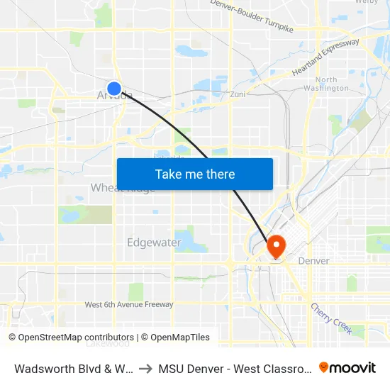 Wadsworth Blvd & W 60th Ave to MSU Denver - West Classroom Building map