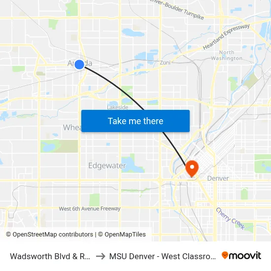 Wadsworth Blvd & Ralston Rd to MSU Denver - West Classroom Building map