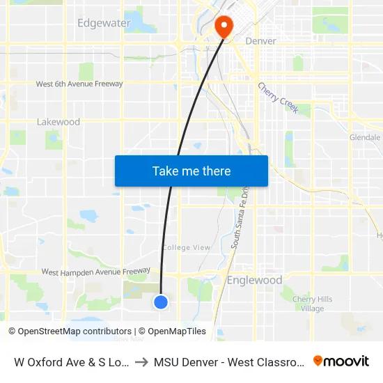 W Oxford Ave & S Lowell Blvd to MSU Denver - West Classroom Building map