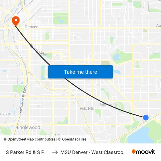 S Parker Rd & S Peoria St to MSU Denver - West Classroom Building map