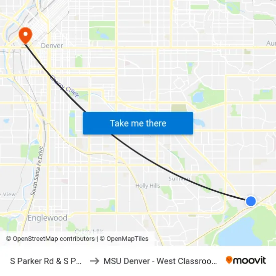 S Parker Rd & S Peoria St to MSU Denver - West Classroom Building map