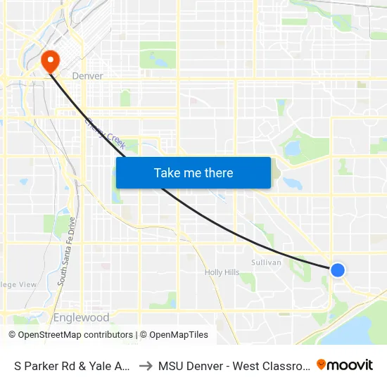 S Parker Rd & Yale Ave Farside to MSU Denver - West Classroom Building map