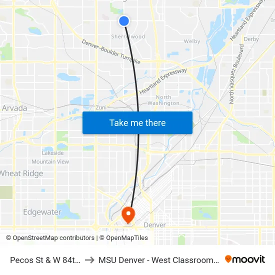 Pecos St & W 84th Ave to MSU Denver - West Classroom Building map