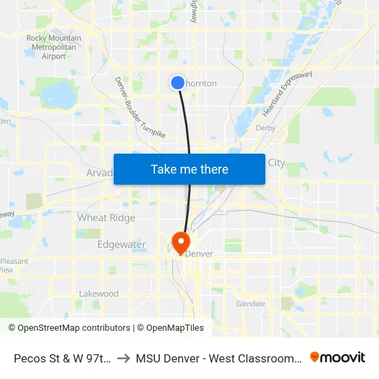 Pecos St & W 97th Ave to MSU Denver - West Classroom Building map