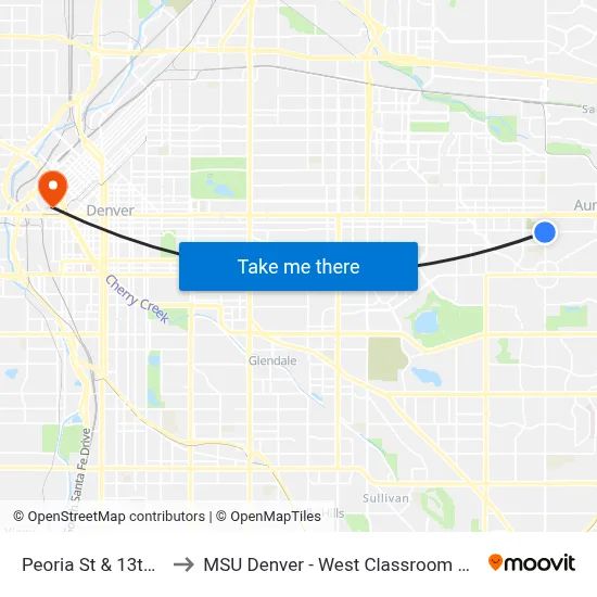 Peoria St & 13th Ave to MSU Denver - West Classroom Building map