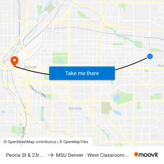 Peoria St & 23rd Ave to MSU Denver - West Classroom Building map