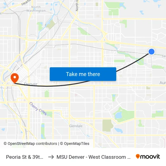 Peoria St & 39th Ave to MSU Denver - West Classroom Building map