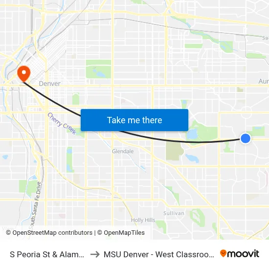 S Peoria St & Alameda Ave to MSU Denver - West Classroom Building map