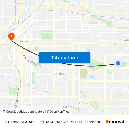 S Peoria St & Archer Pl to MSU Denver - West Classroom Building map