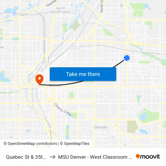 Quebec St & 35th Ave to MSU Denver - West Classroom Building map