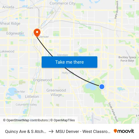 Quincy Ave & S Atchison Way to MSU Denver - West Classroom Building map