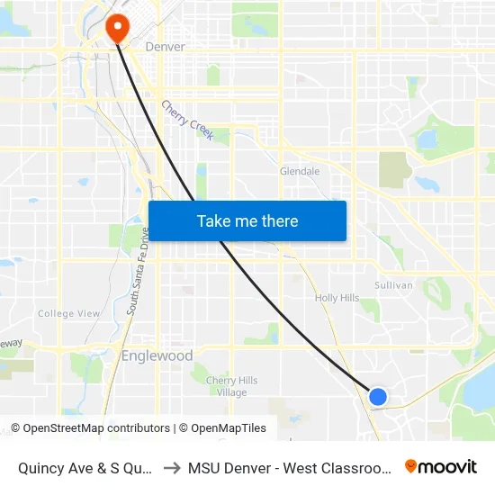 Quincy Ave & S Quebec St to MSU Denver - West Classroom Building map