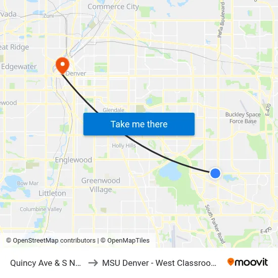 Quincy Ave & S Nucla St to MSU Denver - West Classroom Building map