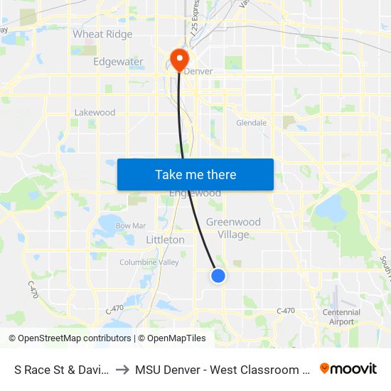 S Race St & Davies Pl to MSU Denver - West Classroom Building map