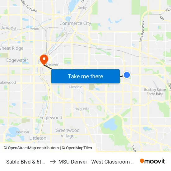 Sable Blvd & 6th Ave to MSU Denver - West Classroom Building map