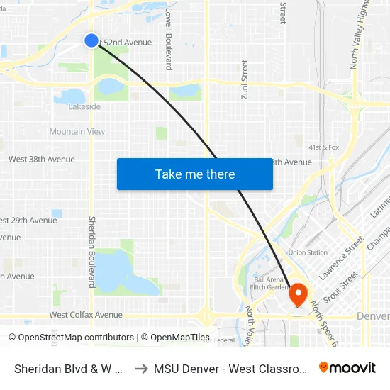 Sheridan Blvd & W 52nd Ave to MSU Denver - West Classroom Building map