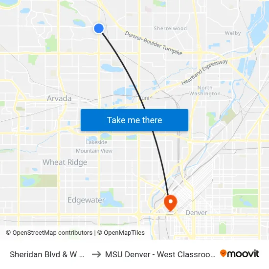 Sheridan Blvd & W 80th Ave to MSU Denver - West Classroom Building map