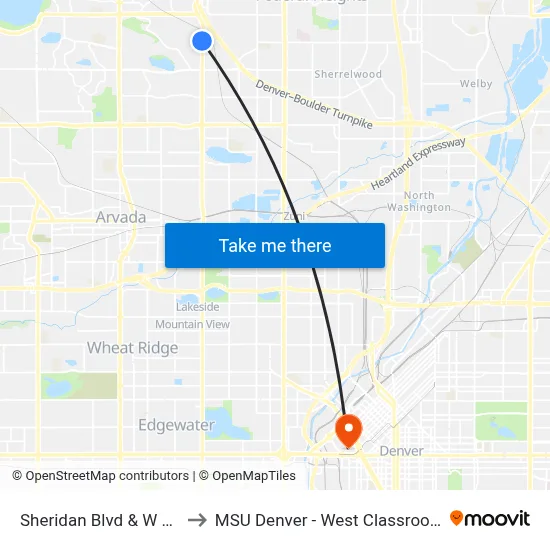 Sheridan Blvd & W 84th Ave to MSU Denver - West Classroom Building map
