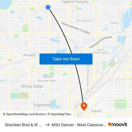 Sheridan Blvd & W 88th Ave to MSU Denver - West Classroom Building map