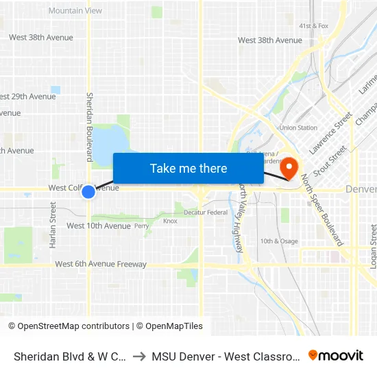 Sheridan Blvd & W Colfax Ave to MSU Denver - West Classroom Building map