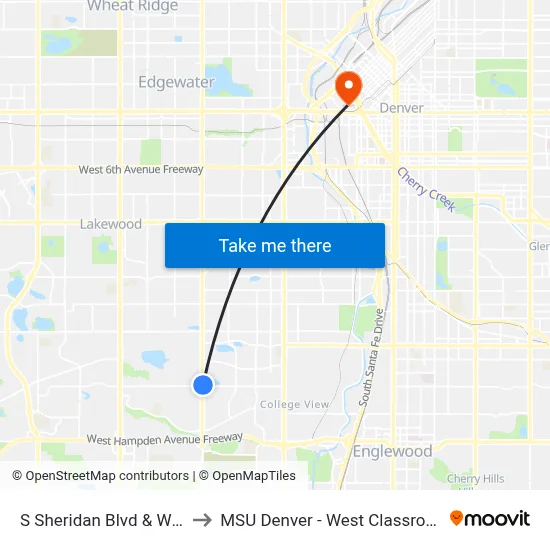 S Sheridan Blvd & W Yale Ave to MSU Denver - West Classroom Building map